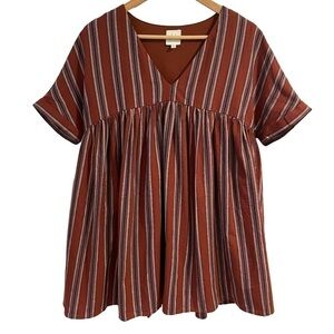 𝅺The Mint Julep Striped Tunic Sz S Oversized Shirt Peplum Cotton Rasta Boho VGUC